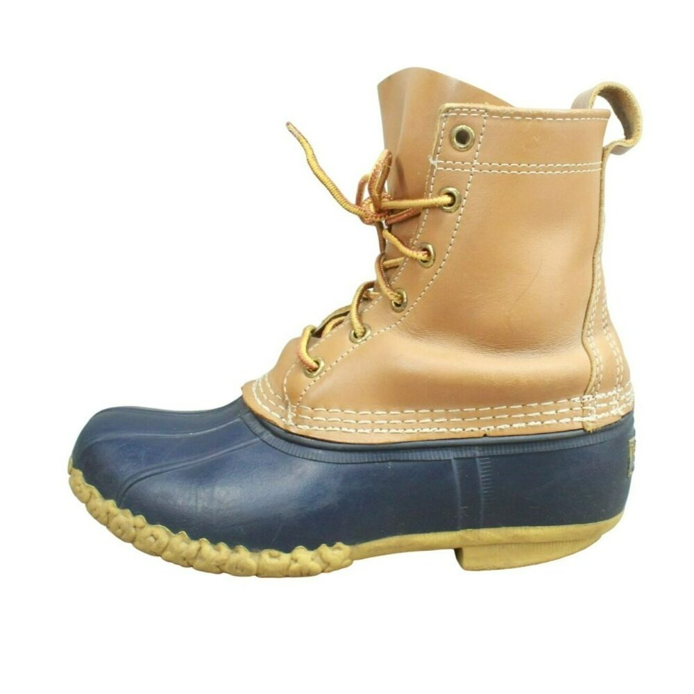LL Bean Multicolor Leather Lace Up Unlined Ankle Duck Boots Size 7 Wide
